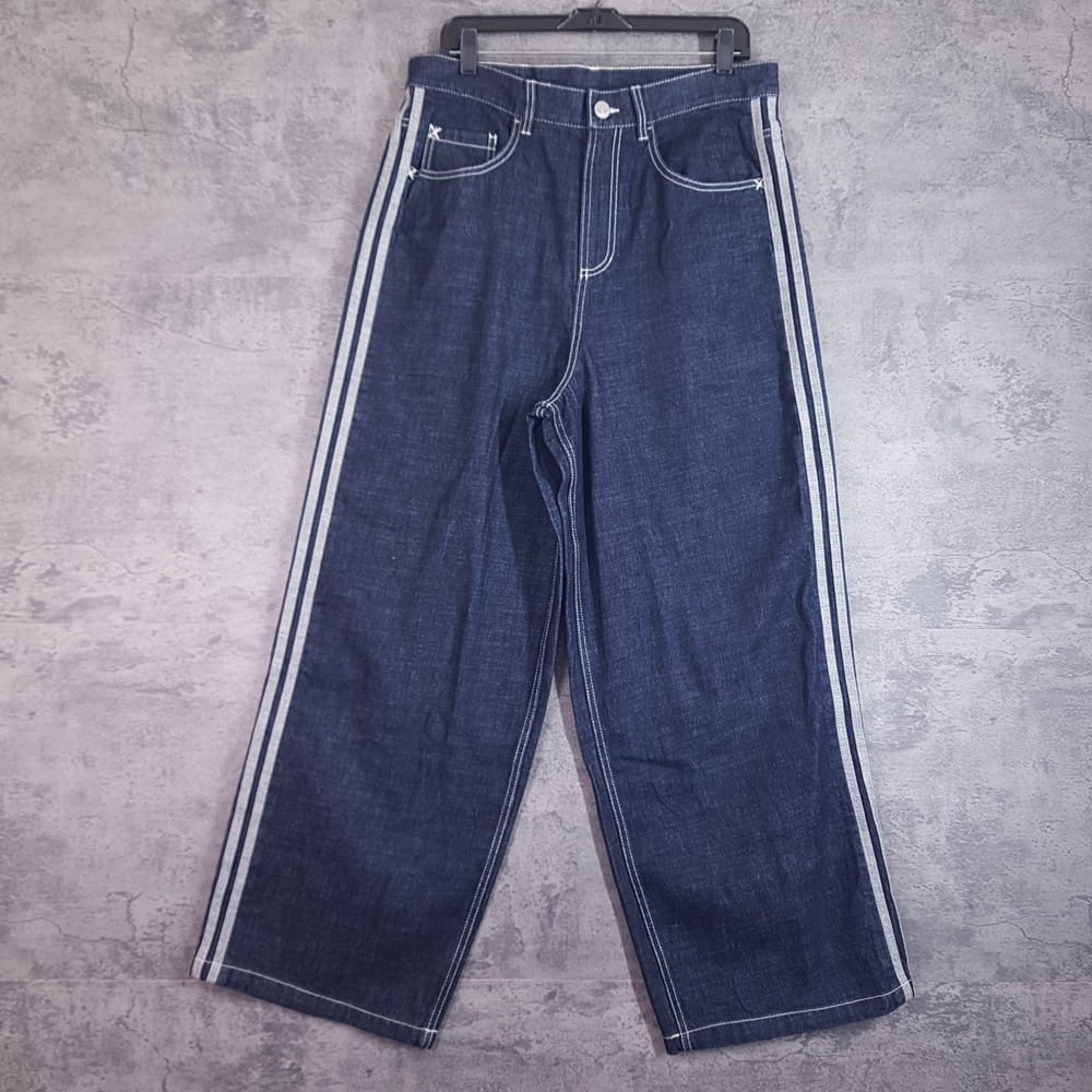 ADIDAS 90s Denim Alternative Sport Wide Leg Skater Jeans Mens Size 34x30 Navy